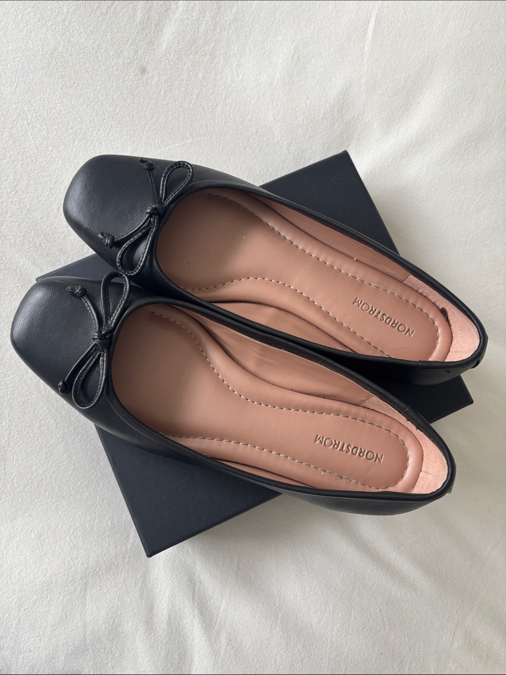 Nordstrom Black Leather Ballet Flats with Bow